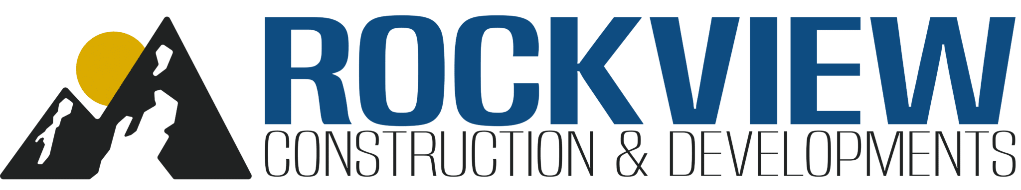 This is the Rockview original sun and mountain logo, with the words Rockview and "Construction & Developments" placed adjacent to the logo.